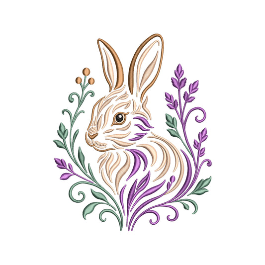 Elegant Floral Bunny Embroidery Design - Boho Spring Rabbit Motif SG31072645