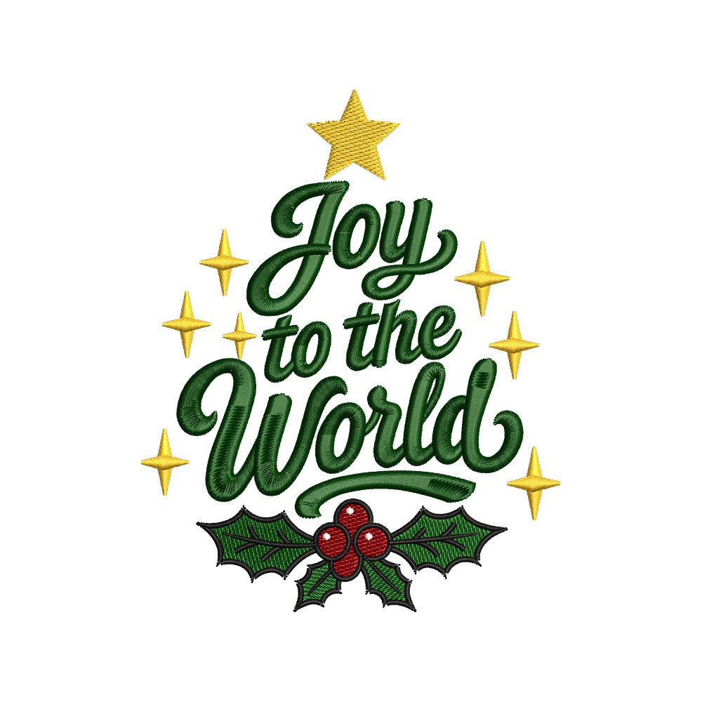 Joy To The World Christmas Typography Machine Embroidery Design File - SG12092601