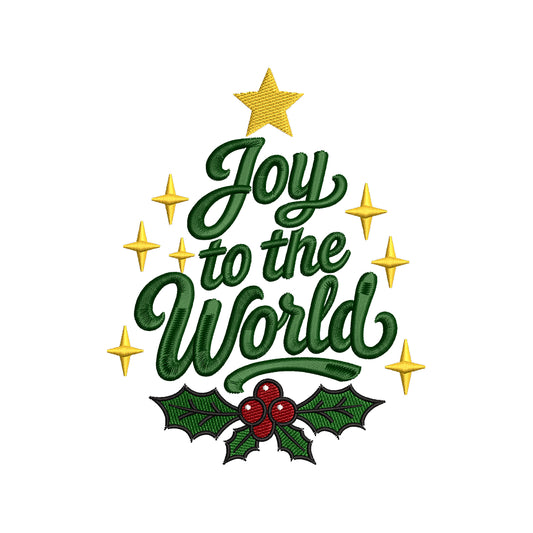 Joy To The World Christmas Typography Machine Embroidery Design File - SG12092601