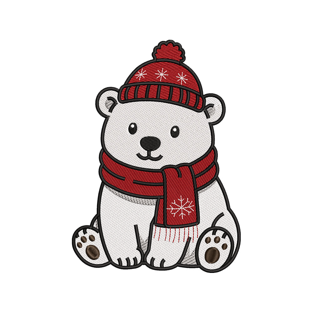 Cute Christmas Polar Bear In Winter Hat Machine Embroidery Design File - SG12092603