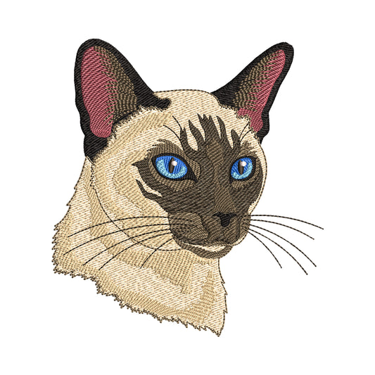 Realistic Siamese Cat Portrait Embroidery Design - SG130401