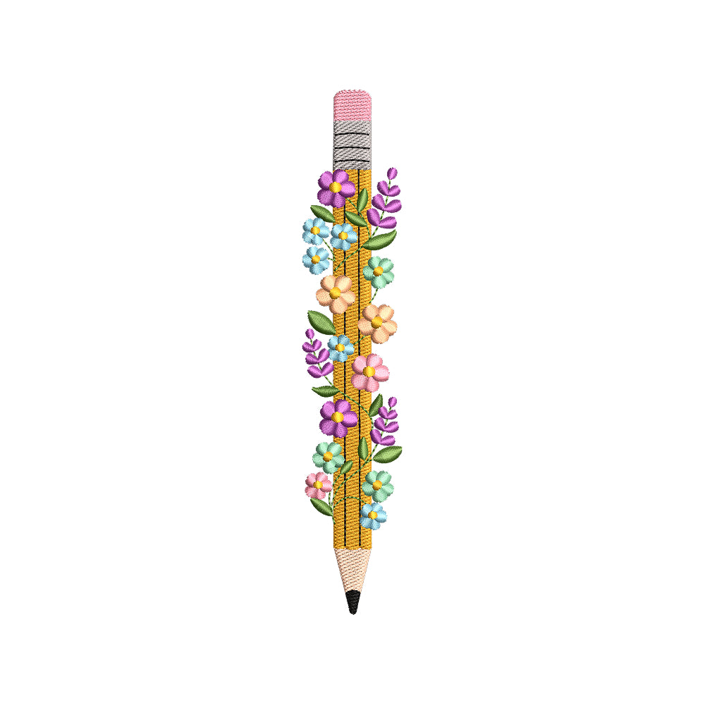 Floral Pencil Back To School Teacher Embroidery Design - SG13042603
