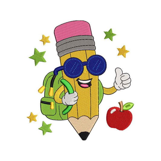 Cool Pencil Character Embroidery Design Kawaii Back To School Student Mascot - SG13042622