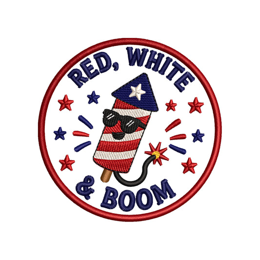 Red White & Boom Firecracker Patch Embroidery Design Patriotic 4th of July Badge - SG13052609