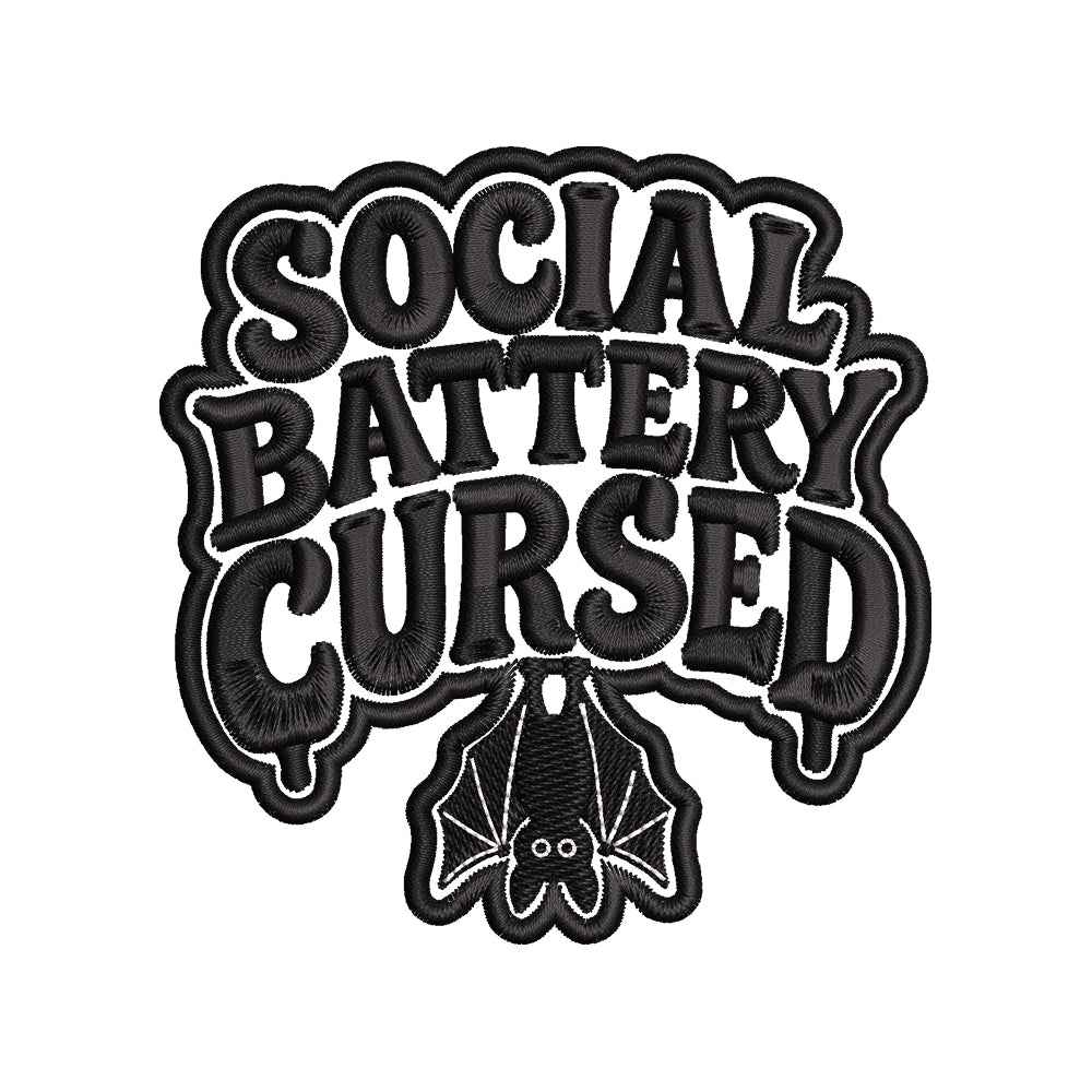 Social Battery Cursed Halloween Embroidery Design | Funny Gothic Bat Quote Pattern - SG13062602