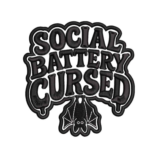 Social Battery Cursed Halloween Embroidery Design | Funny Gothic Bat Quote Pattern - SG13062602