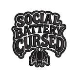 Social Battery Cursed Halloween Embroidery Design | Funny Gothic Bat Quote Pattern - SG13062602