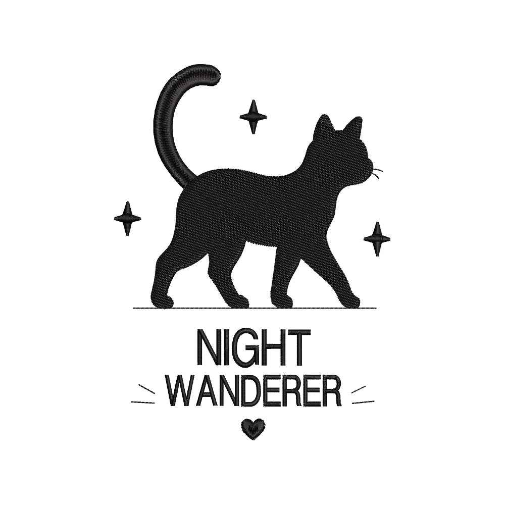 Night Wanderer Black Cat Embroidery Design - Witchy Mystical Silhouette Motif SG31072651