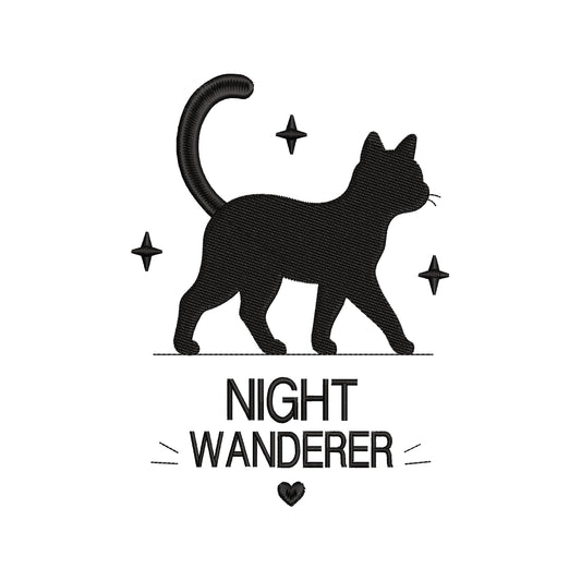 Night Wanderer Black Cat Embroidery Design - Witchy Mystical Silhouette Motif SG31072651