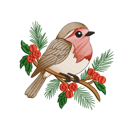 Ripple Christmas Robin Embroidery Design For Machine - SG13132602