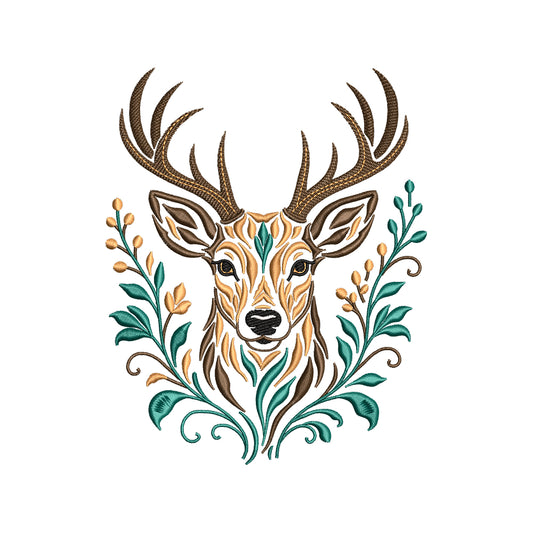 Boho Floral Deer Embroidery Design - Woodland Stag Motif SG31072659