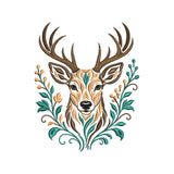 Boho Floral Deer Embroidery Design - Woodland Stag Motif SG31072659