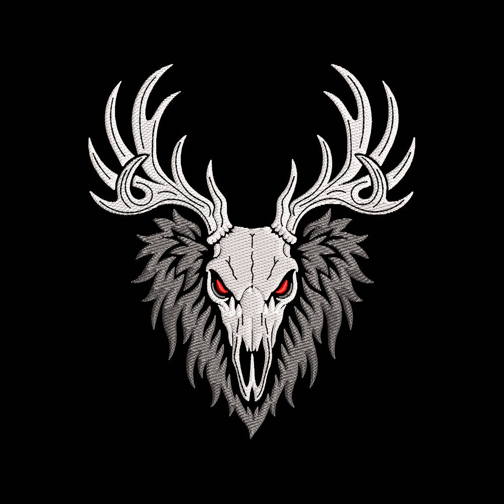 Halloween Deer Skull Embroidery Design - Gothic Red Eye Stag Motif SG31072661