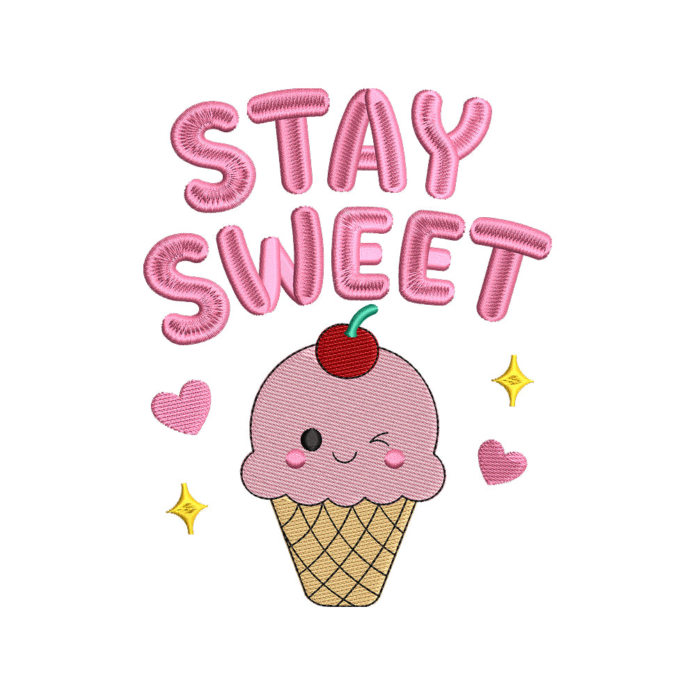 Stay Sweet Summer Quote Embroidery Design Ice Cream - SG15052602