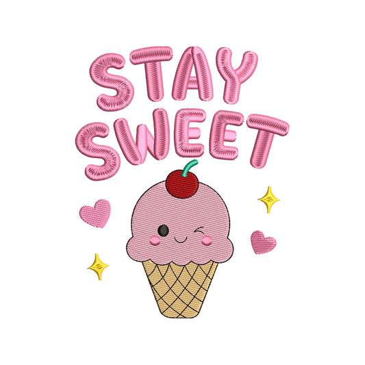 Stay Sweet Summer Quote Embroidery Design Ice Cream - SG15052602