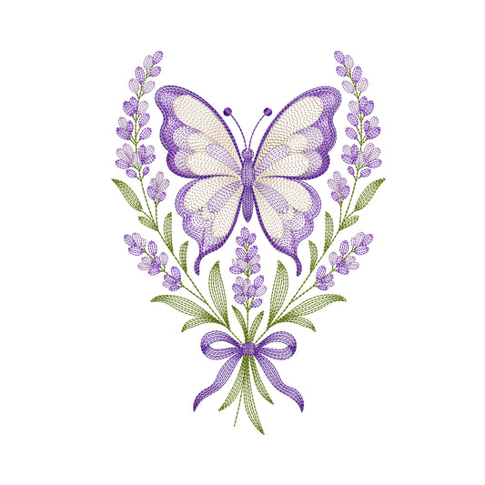 Ripple Butterfly with Lavender Flowers Machine Embroidery Design - SG15092604