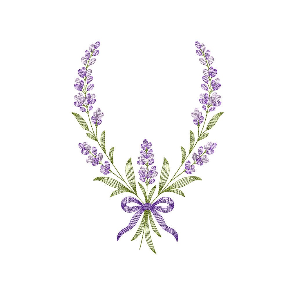 Ripple Lavender Floral Wreath Machine Embroidery Design - SG15092606