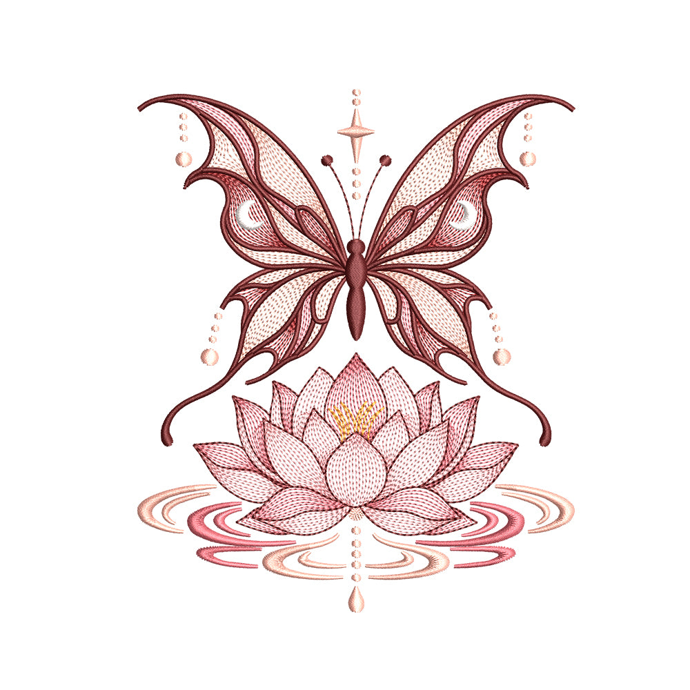 Ripple Butterfly Lotus Flower Embroidery Designs For Machine - SG15092607
