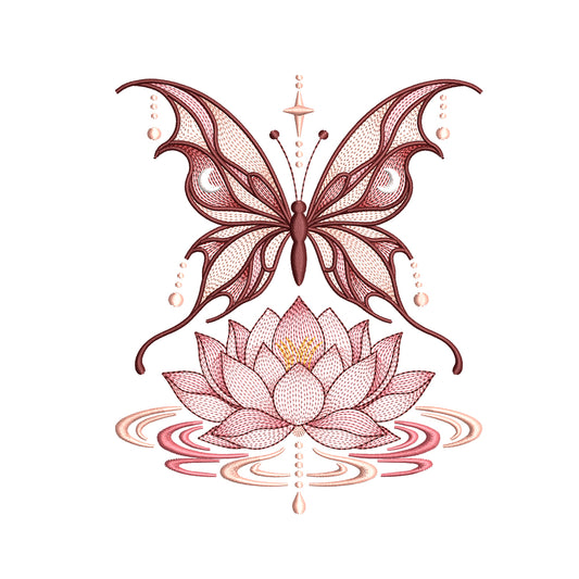 Ripple Butterfly Lotus Flower Embroidery Designs For Machine - SG15092607