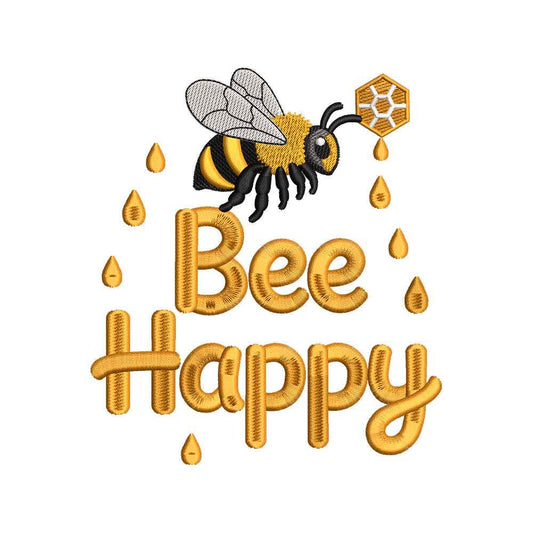 Bee Happy Cute Spring Quote Positive Saying Embroidery Design – SG16032601