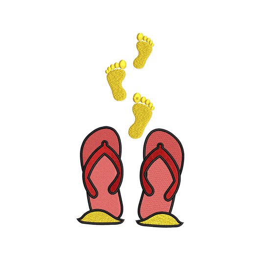 Flip Flops Summer Vacation Beach Sand Footprints Embroidery Design – SG16042614