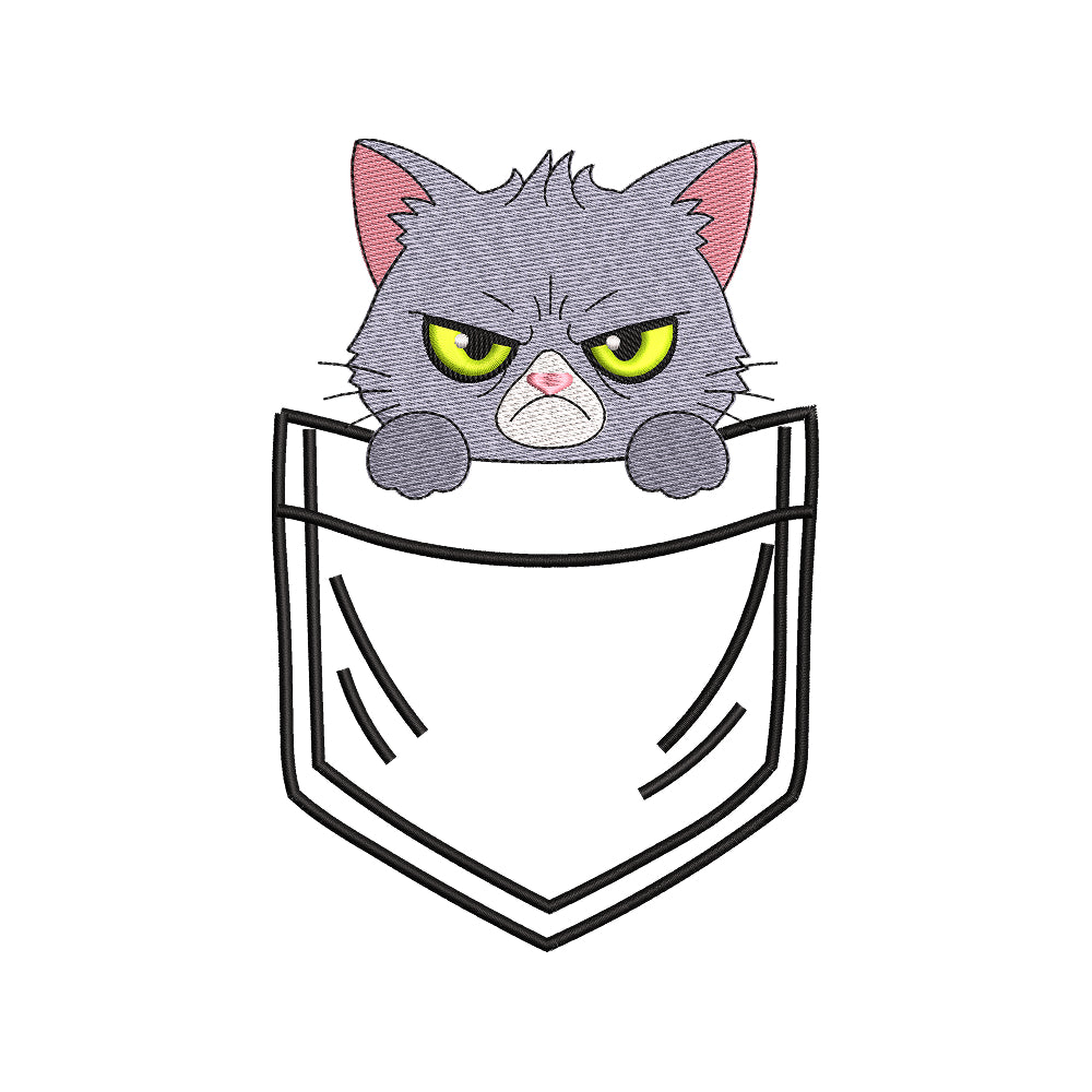 Grumpy Cat Pocket Embroidery Design Cute Funny Cat in Pocket - SG16042619