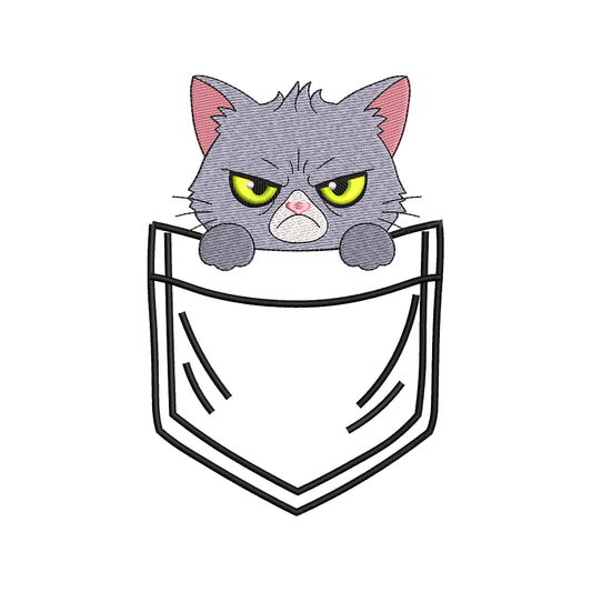 Grumpy Cat Pocket Embroidery Design Cute Funny Cat in Pocket - SG16042619