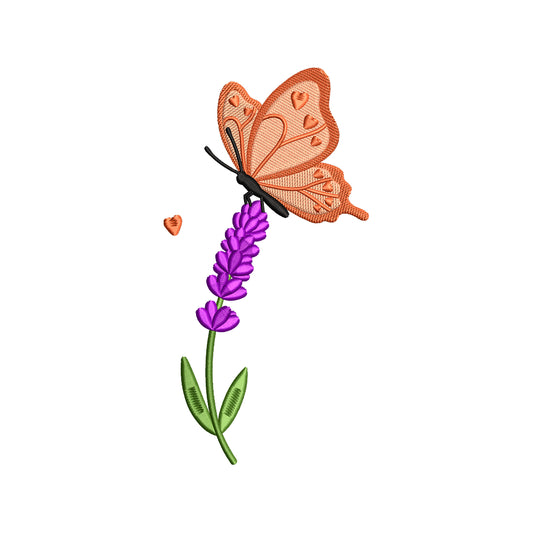 Butterfly on Lavender Flower Embroidery Design Elegant Spring Floral Butterfly - SG16042627