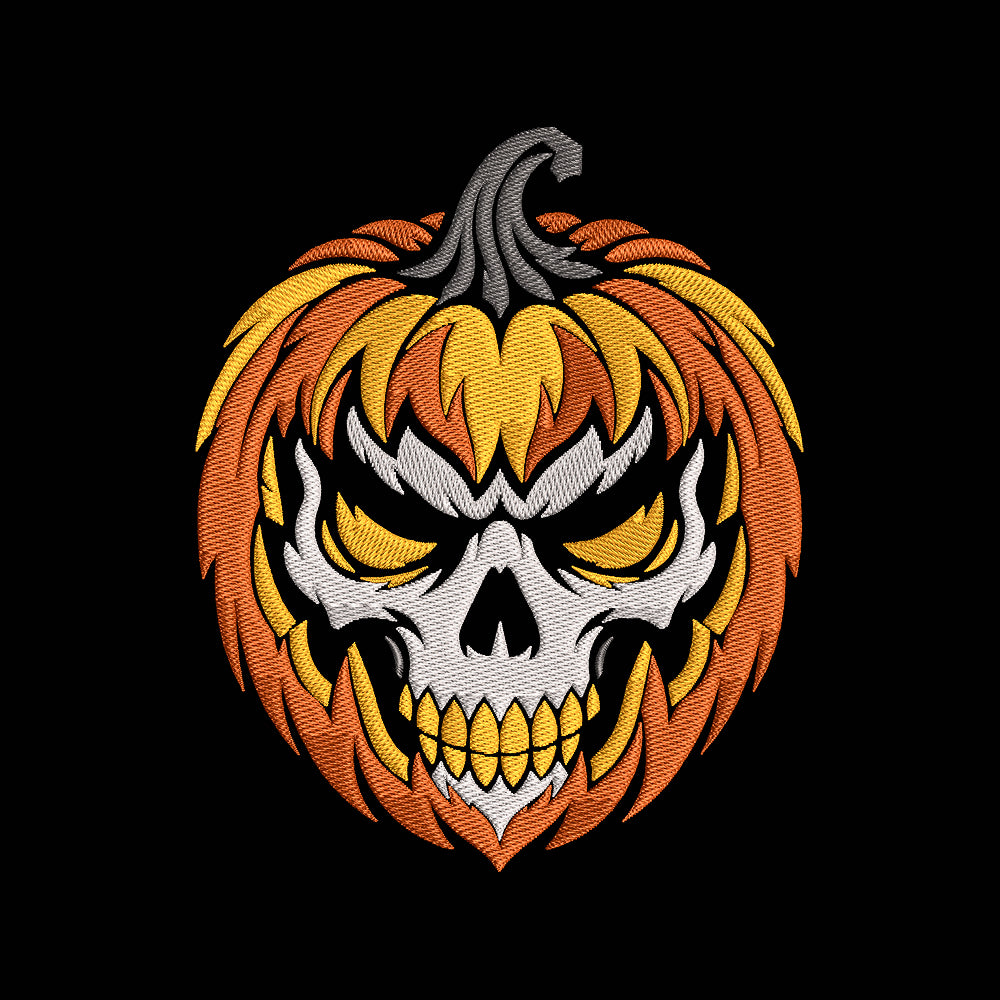 Fiery Skull Pumpkin Embroidery Design - Spooky Halloween Motif SG31072669