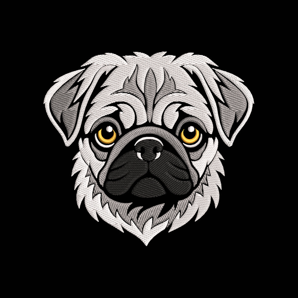 Cute Pug Dog Embroidery Design - Pet Portrait Motif SG31072663