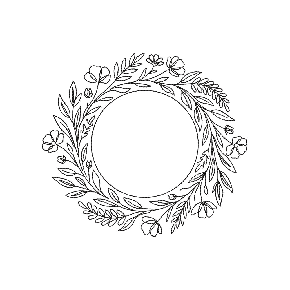 Floral Wreath Embroidery Design Minimalist Wildflower Circle Frame - SG17042601