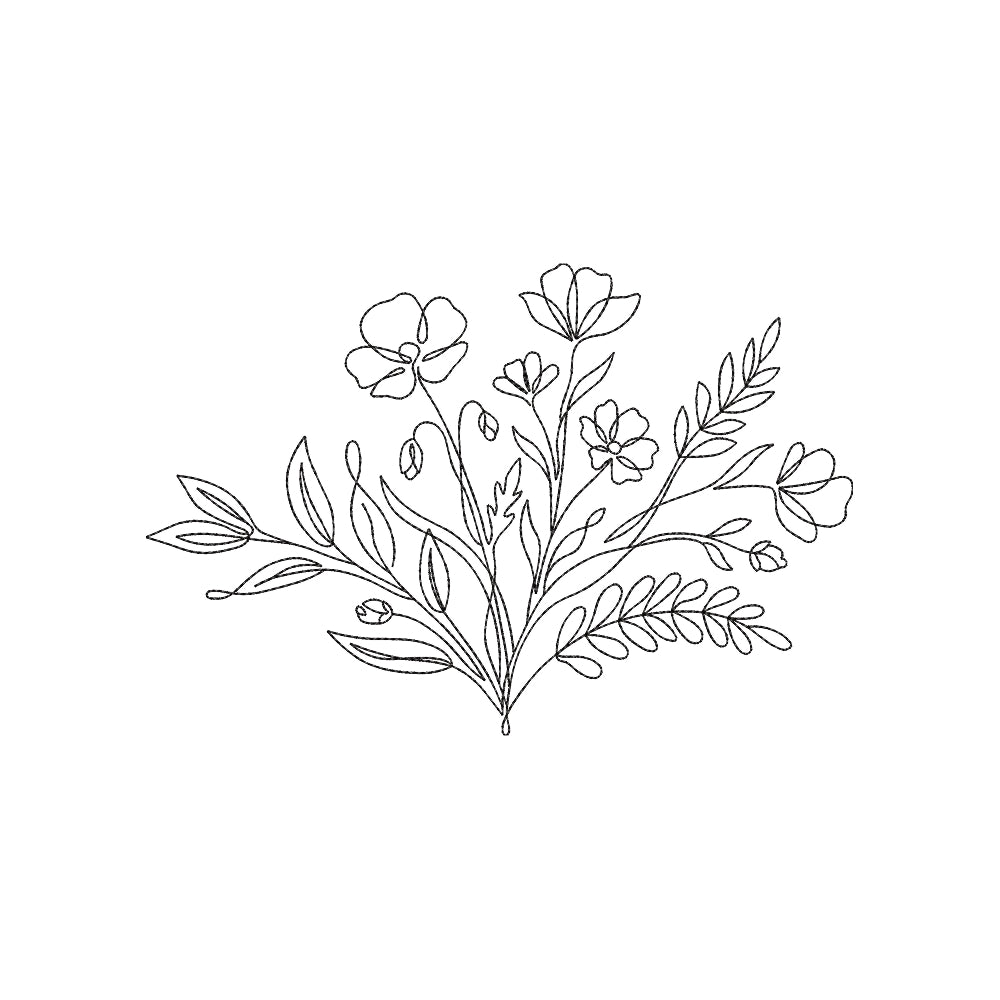 Wildflower Bouquet Embroidery Design Minimalist Floral Bunch Line Art - SG17042602