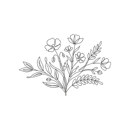 Wildflower Bouquet Embroidery Design Minimalist Floral Bunch Line Art - SG17042602