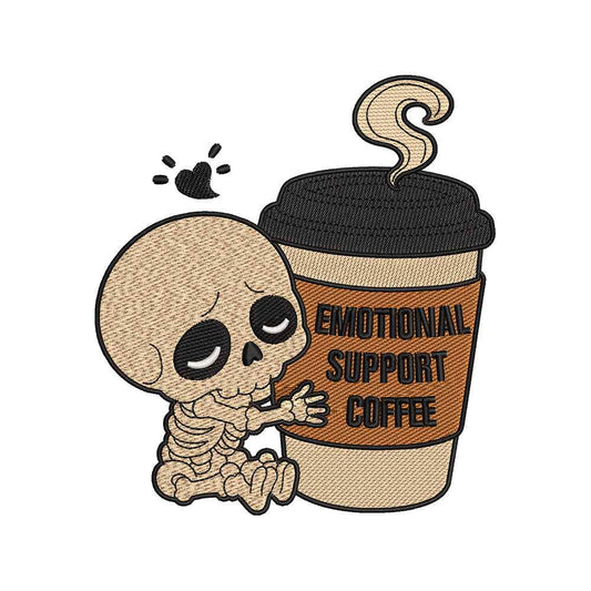 Halloween Skeleton Coffee Embroidery Design | Emotional Support Coffee Machine Embroidery Pattern - SG17062610