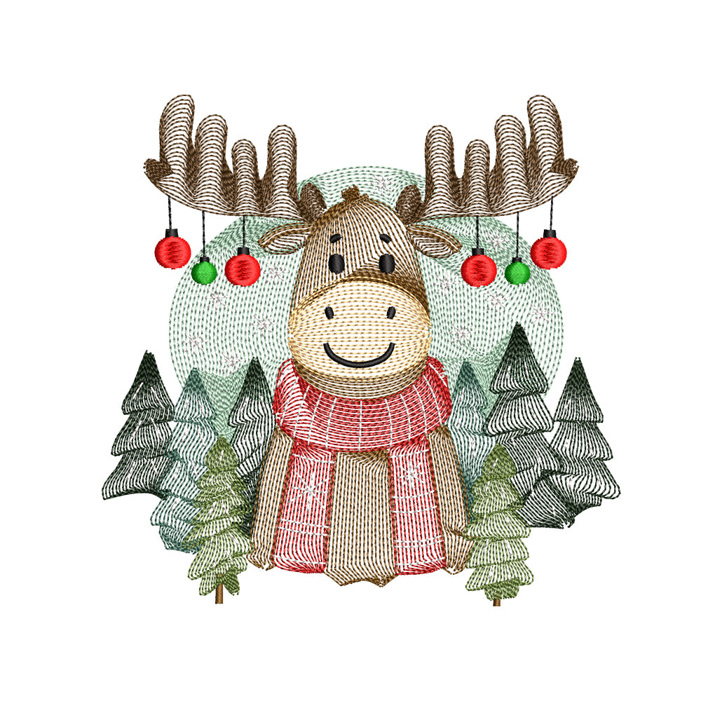 Ripple Christmas Moose Embroidery Designs For Machine - SG18102602