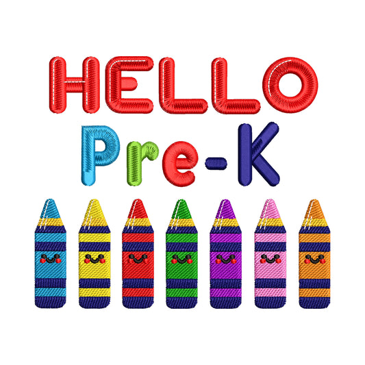'Hello Pre-K' Crayons Embroidery Design - SG190318