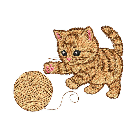 Playful Kitten with Yarn Embroidery Design - SG190332