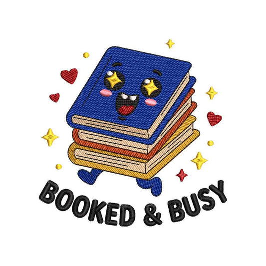 Booked & Busy Book Stack Embroidery Design Kawaii Reading Lover Back To School - SG19042601