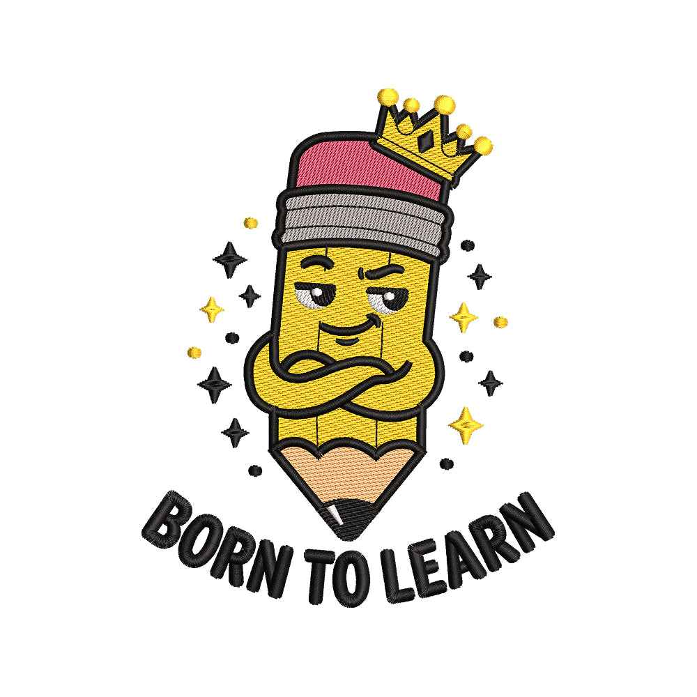Born To Learn Pencil Character Embroidery Design Kawaii Back To School - SG19042605
