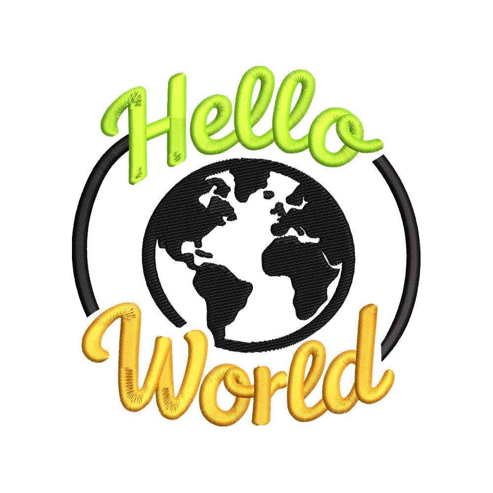 Hello World Baby Quote Embroidery Design Cute Globe Typography Nursery Art - SG19062604