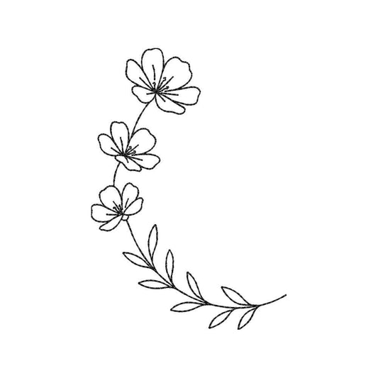 Minimal Floral Corner Embroidery Design | Elegant Flower Outline for Clothing, Gifts & Home Decor - SG19062605