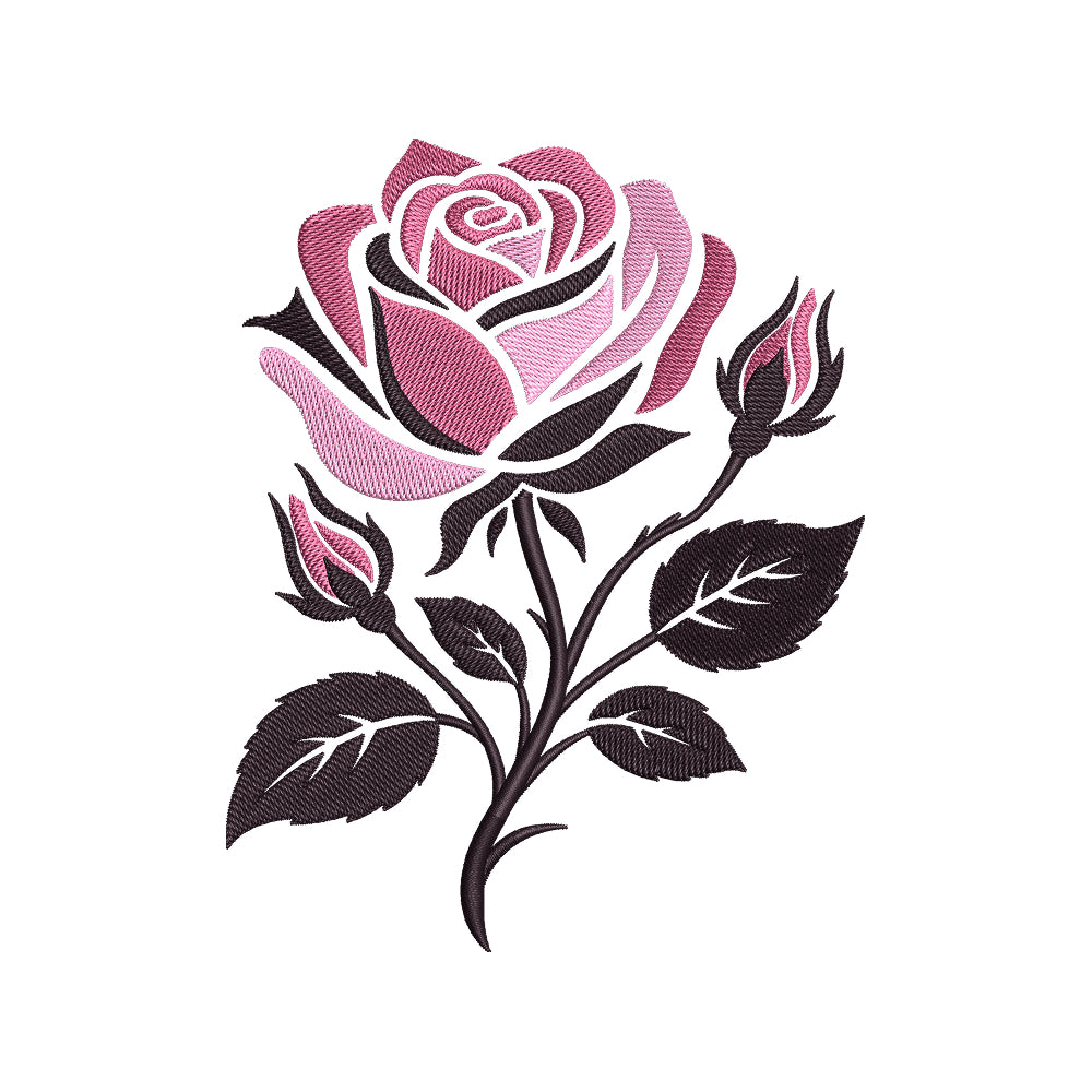 Graphic Tattoo Rose Embroidery Design - Pink Dark Floral Motif SG31072677