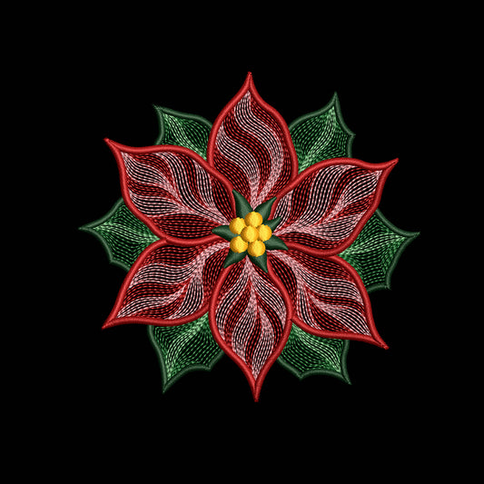 Ripple Christmas Poinsettia Flower Embroidery Design For Machine - SG19092501