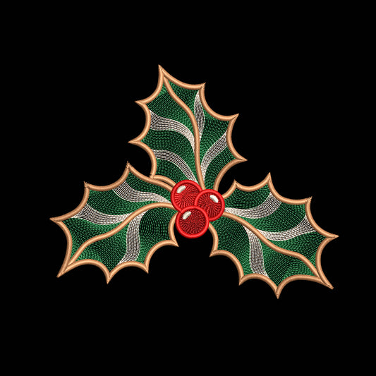 Ripple Christmas Holly Leaves Embroidery Design - SG19092502