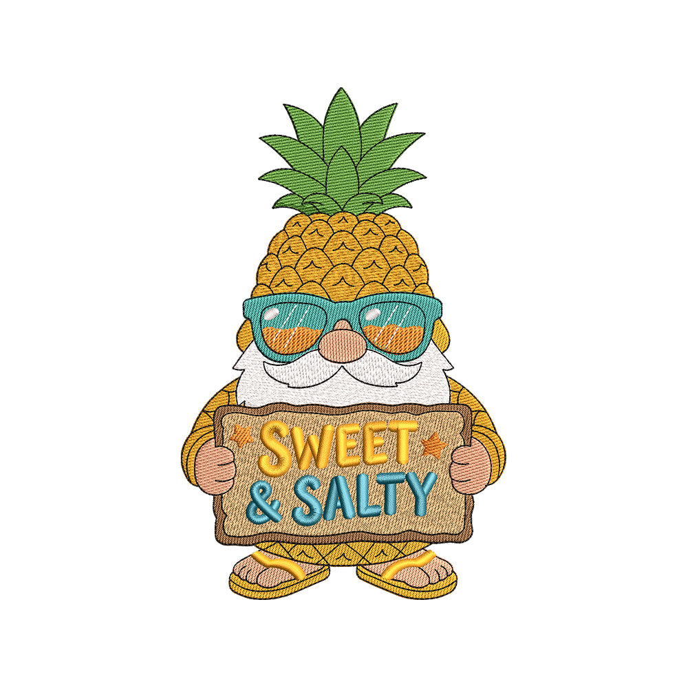 Pineapple Gnome Embroidery Design Sweet & Salty Funny Summer - SG20042604