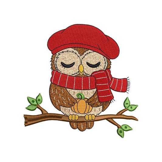 Cute Autumn Owl Pumpkin Embroidery Design for Fall Shirts & Decor - SG2007012