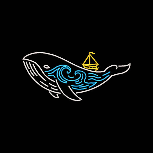 Whale Ocean Embroidery Design | Minimalist Coastal Sea Animal Machine Embroidery Pattern - SG20072601