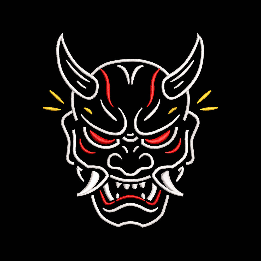 Halloween Oni Mask Embroidery Design | Japanese Demon Face Machine Embroidery Pattern - SG20072602