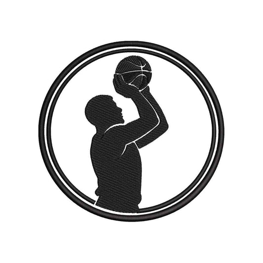 Basketball Player Silhouette Embroidery Design Athlete Sports Logo Circle Art - SG21062601