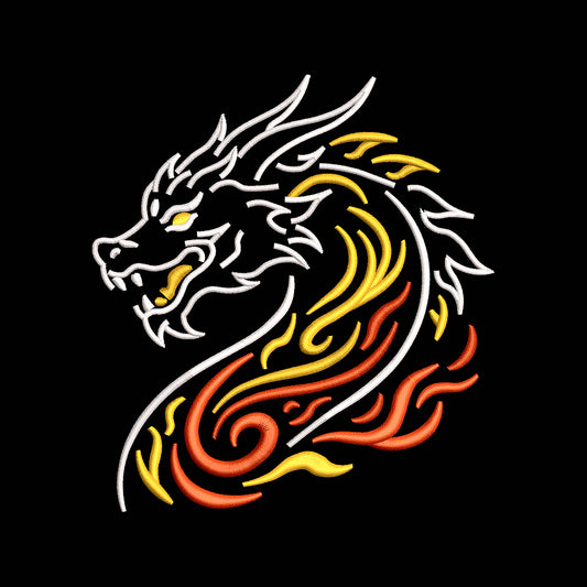 Dragon Flame Embroidery Design | Fantasy Fire Dragon Machine - SG21072601